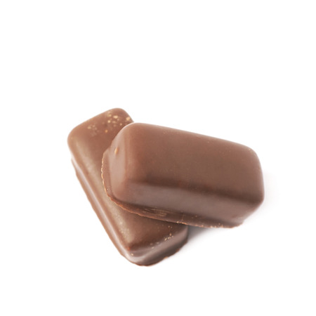 Two chocolate coated candy bars isolated over the white backgroundの写真素材