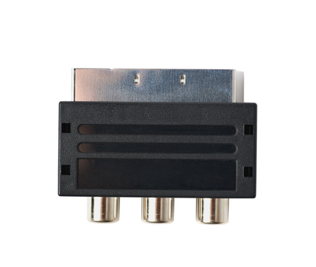Male SCART AV black plastic adaptor isolated over the white backgroundの写真素材