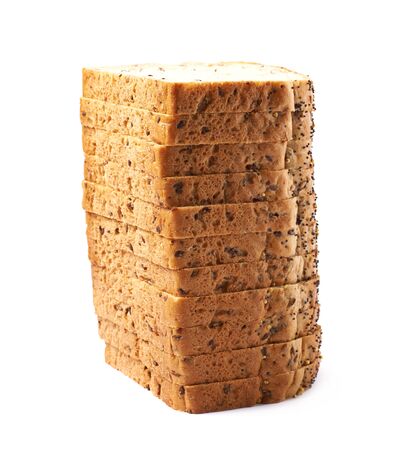 Pile of the white bread's slices isolated over the white backgroundの写真素材