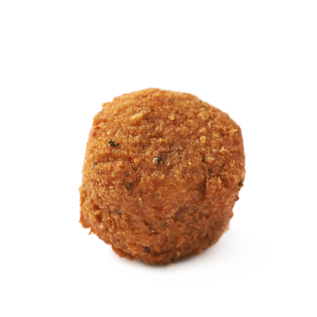 Cheese snack ball coated with the breadcrumbs, composition isolated over the white backgroundの写真素材