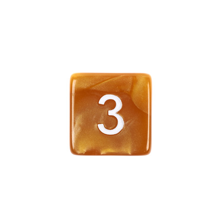 Roleplaying orange polyhedral gaming plastic dice cube isolated over the white background