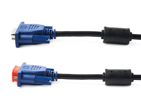 VGA male cable connector isolated over the white background, set of two different foreshortenings