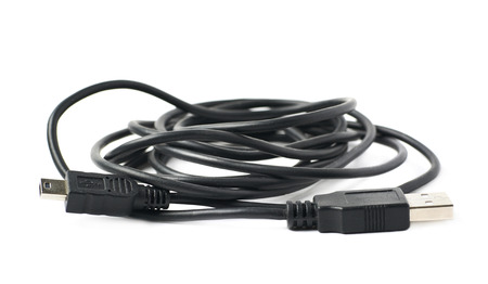 Folded USB to micro USB adapter cable isolated over the white backgroundの写真素材