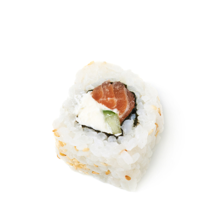 Philadelphia maki sushi isolated over the white backgroundの写真素材