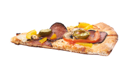 Slice of a mexican pizza isolated over the white backgroundの写真素材