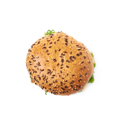Handmade hamburger isolated over the white backgroundの写真素材