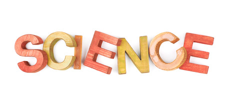 Word Science made of colored with paint wooden letters, composition isolated over the white backgroundの写真素材