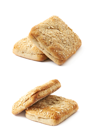 White bread buns composition isolated over the white background, set of two different foreshorteningsの写真素材
