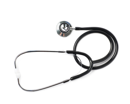 Black medical stethoscope isolated over the white backgroundの写真素材