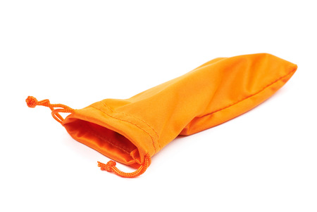 Protection orange pouch bag with the drawstrings isolated over the white backgroundの写真素材