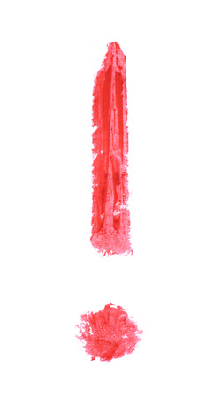 Exclamation point symbol drawn with a wax crayon isolated over the white backgroundの写真素材