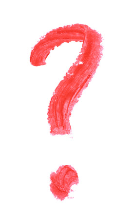 Question mark symbol drawn with a wax crayon isolated over the white backgroundの写真素材