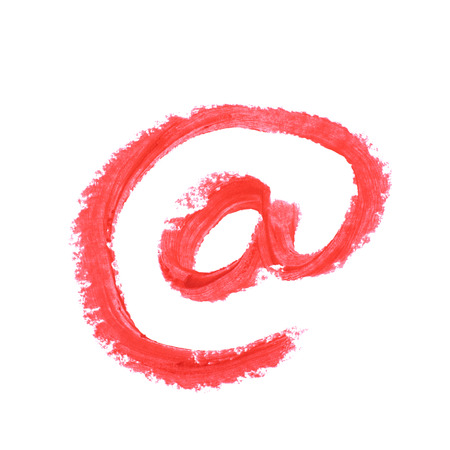At mark internet symbol drawn with a wax crayon isolated over the white backgroundの写真素材