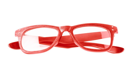 Pair of wooden textured optical reading glasses isolated over the white backgroundの写真素材