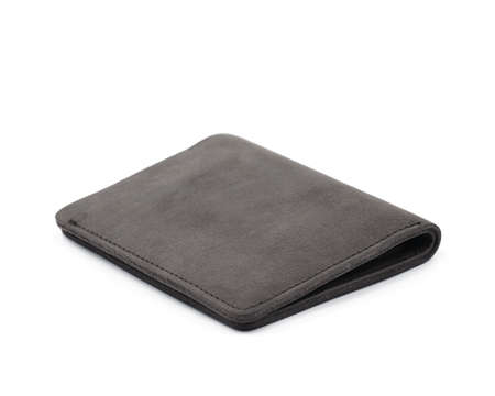 Flat foldable black leather wallet isolated over the white background