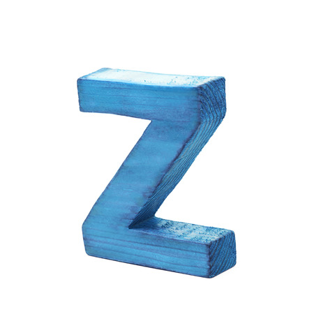Single sawn wooden letter Z symbol coated with paint isolated over the white backgroundの写真素材