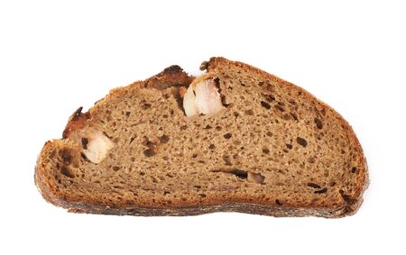 Slice piece of a brown bread isolated over the white background