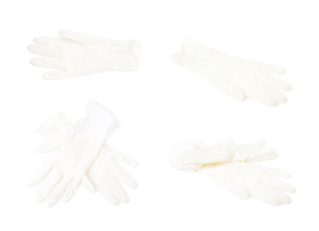 Medical white rubber glove isolated over the white background, set of four different foreshorteningsの写真素材
