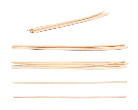 Wooden stick isolated over the white background, set of multiple different foreshorteningsの写真素材
