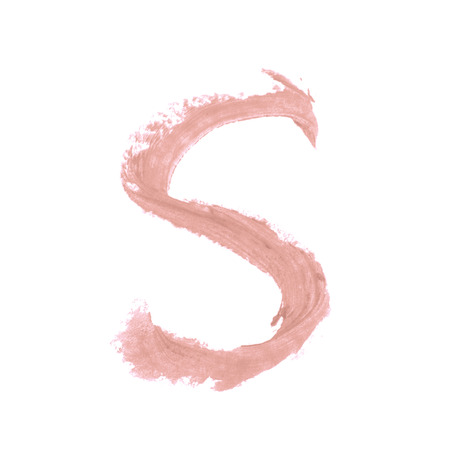 Single abc latin letter S symbol drawn with a wax crayon isolated over the white backgroundの写真素材
