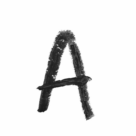 Single abc latin A letter symbol drawn with a wax crayon isolated over the white backgroundの写真素材