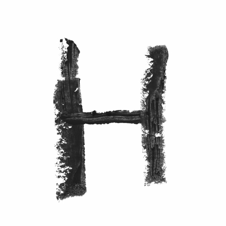 Single abc latin H letter symbol drawn with a wax crayon isolated over the white backgroundの写真素材
