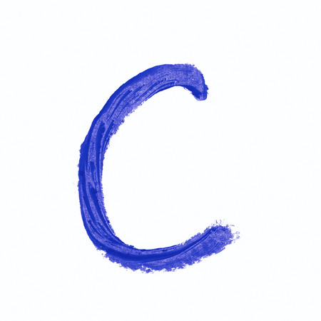 Single abc latin letter symbol drawn with a wax crayon isolated over the white backgroundの写真素材