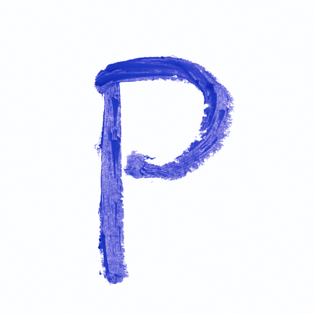 Single abc latin letter symbol drawn with a wax crayon isolated over the white backgroundの写真素材