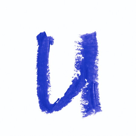 Single abc latin letter symbol drawn with a wax crayon isolated over the white backgroundの写真素材