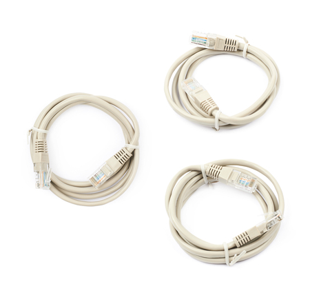 Folded ethernet cable isolated over the white background, set of three different foreshortenings
