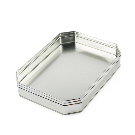 Octagonal box made of brushed metal sheet, isolated over the white backgroundの写真素材
