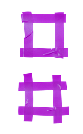 Square frame made of insulating tape pieces isolated over the white background, set of two different foreshorteningsの写真素材