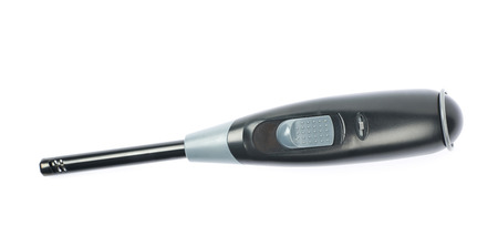 Utility long-neck black plastic lighter isolated over the white backgroundの写真素材
