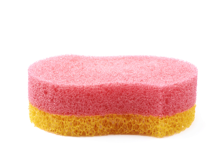 Red and yellow bath sponge isolated over the white background
