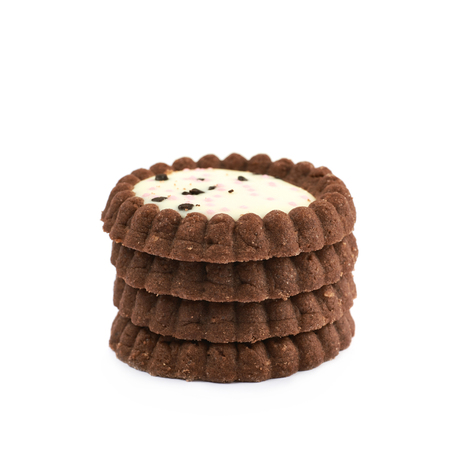 Pile of chocolate cookies isolatedの写真素材