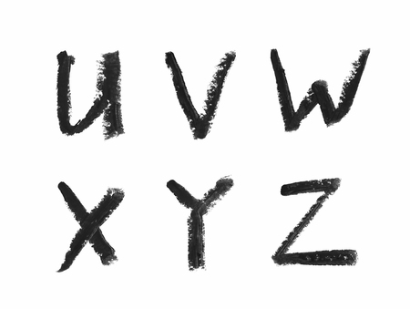 Set of abc latin letter characters written with a wax crayon isolated over the white backgroundの写真素材