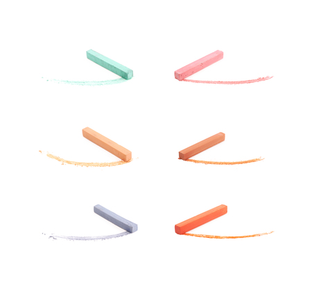 Pastel crayon chalk over its own trace line, composition isolated over the white background, set of six color variationsの写真素材