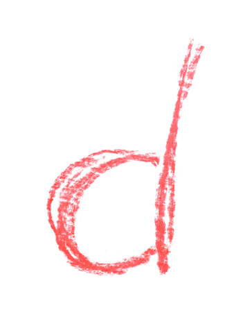 Single hand drawn with the chalk D letter isolated over the white backgroundの写真素材