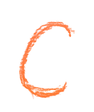 Single hand drawn with the chalk C letter isolated over the white backgroundの写真素材