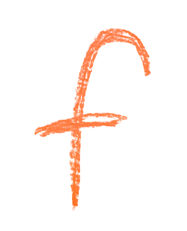 Single hand drawn with the chalk F letter isolated over the white backgroundの写真素材