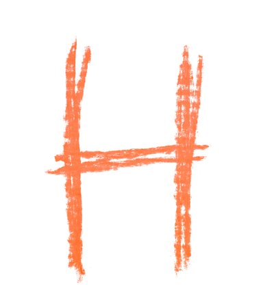 Single hand drawn with the chalk H letter isolated over the white backgroundの写真素材