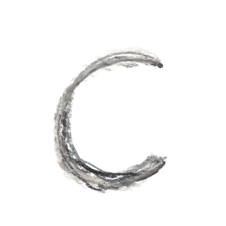 Single hand drawn with the colorful chalk C letter isolated over the white backgroundの写真素材