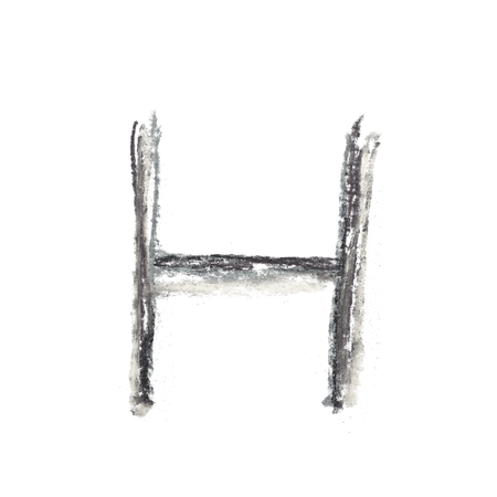 Single hand drawn with the colorful chalk H letter isolated over the white backgroundの写真素材