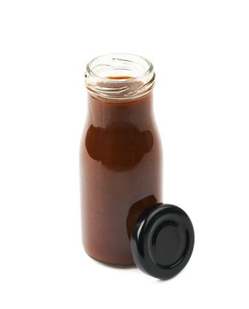 Bottle jar of barbecue sauce condiment isolated over the white backgroundの写真素材