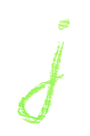 Single hand drawn with the chalk J letter isolated over the white backgroundの写真素材