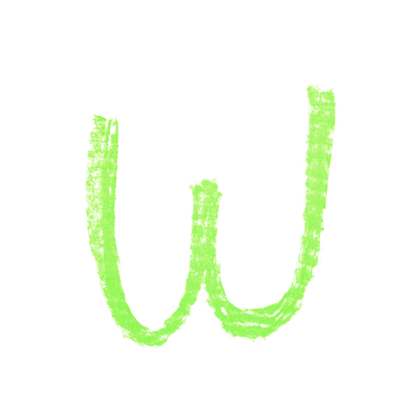 Single hand drawn with the chalk W letter isolated over the white backgroundの写真素材