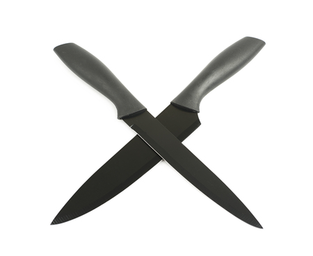 Black metal and plastic knives