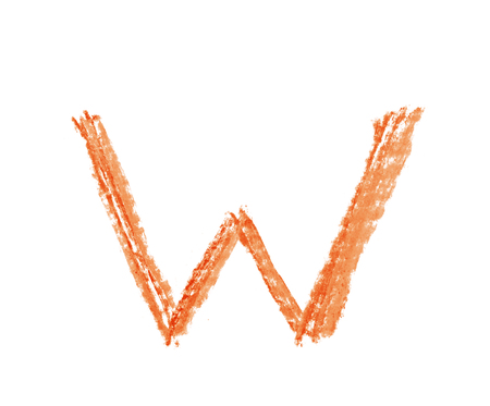 Single hand drawn with the colorful chalk W letter isolated over the white backgroundの写真素材