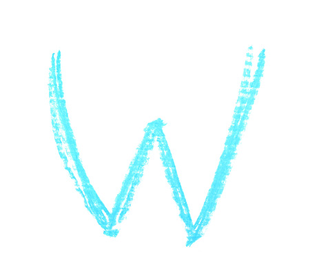 Single hand drawn with the chalk W letter isolated over the white backgroundの写真素材