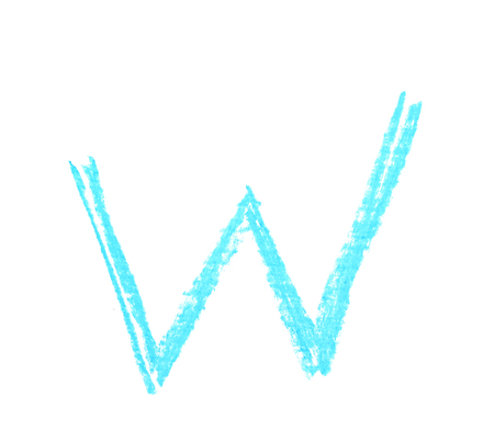 Single hand drawn with the chalk W letter isolated over the white backgroundの写真素材